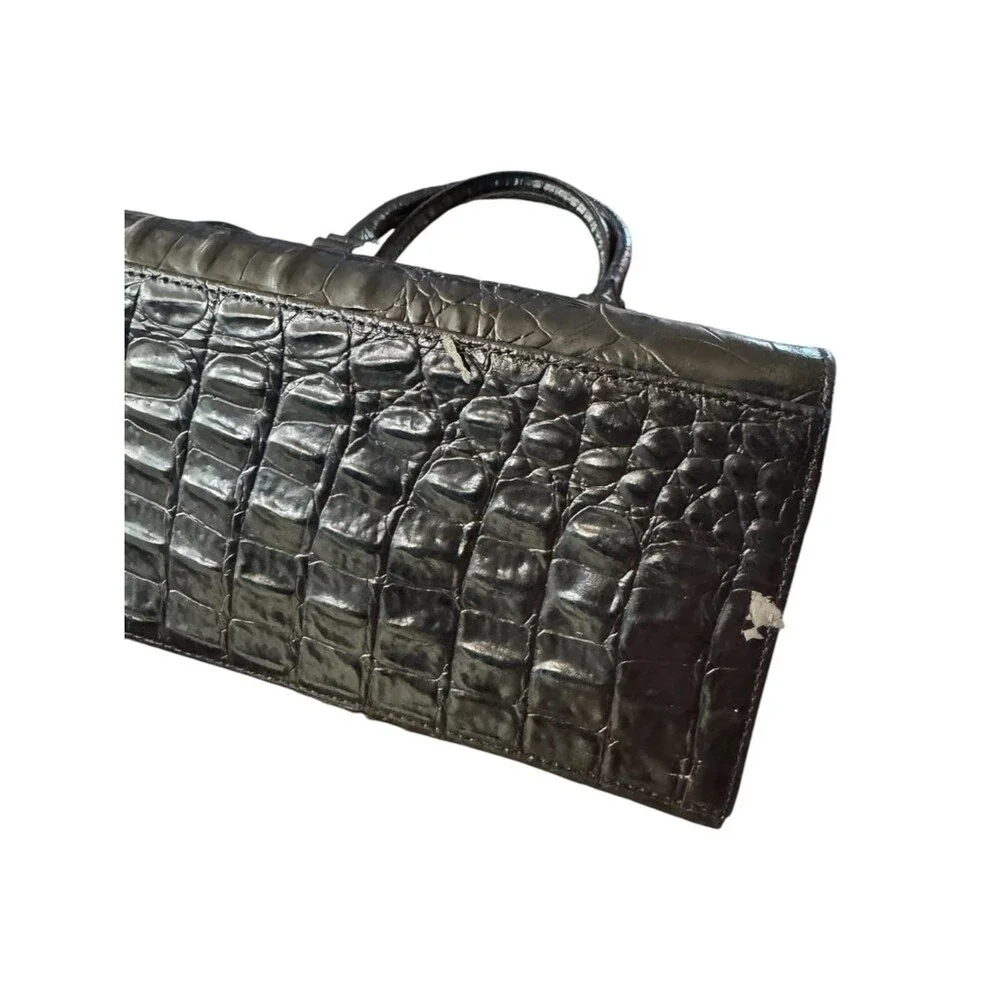 Black Embossed Croc-Pattern Tote Bag